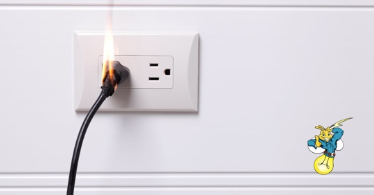 Flames coming out of an outlet.